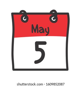 5 May. Vector flat daily calendar icon. Date and time, day, month. Holiday