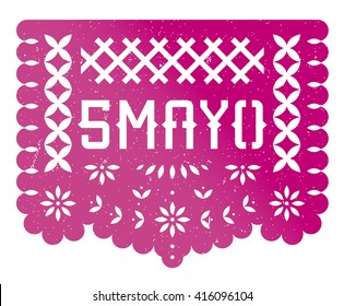 5 Mayo Banner Party, Paper Cut, Mexican Celebration, Puebla Battle, Magenta, Grunge