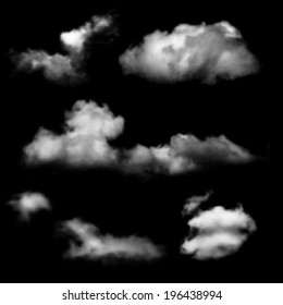 5 mesh clouds over black background