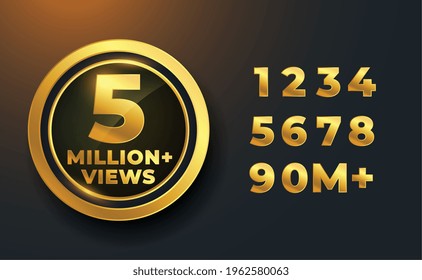 5 Million Or 5M Views Golden Label Badge Design