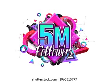 5 million followers. Poster for social network and followers. Vector template for your design.