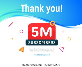 5 million followers vector post 5m celebration. Five millions subscribers followers thank you congratulation