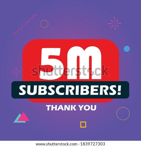 5 million followers vector post 1m celebration. Five million subscribers followers thank you congratulation.