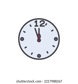 5 min before 12 clock filled outline icon, line vector sign, linear colorful pictogram isolated on white. Symbol, logo illustration. Vector graphics