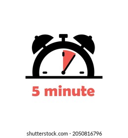 5 minute cooking time concept. Timer, hurry up. Vector illustration preparing symbol, isolated