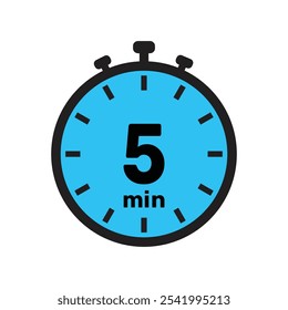 5 minute Timer, clock, stopwatch isolated icons. Countdown timer symbol. Minute timer, Time measure, Chronometer, Alarm.
