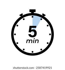 5 minute Timer, clock, stopwatch isolated icons. Countdown timer symbol. Label cooking time. Minute timer, Time measure, Chronometer, Alarm, Kitchen timer, label, sticker, stamp. Vector illustration