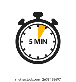5 Minute Timer Icon in a Modern Flat Style. A Clock, Stopwatch, or Chronometer Displaying a Five Minute Mark. Ideal for Cooking Duration or Countdown Display