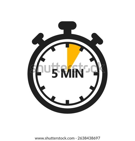 5 Minute Timer Icon in a Modern Flat Style. A Clock, Stopwatch, or Chronometer Displaying a Five Minute Mark. Ideal for Cooking Duration or Countdown Display