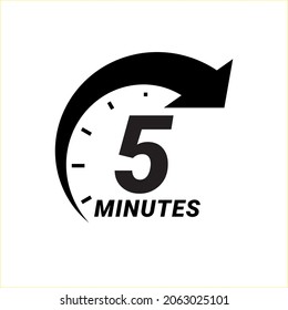5 Minute timer icons. sign for five minutes. The arrow indicates the limited cooking time or deadline for an event or task. Vector illustration