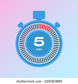 5 Minute timer icons. sign for five minutes. The arrow indicates the limited cooking time or deadline for an event or task. Vector illustration. Vector illustration