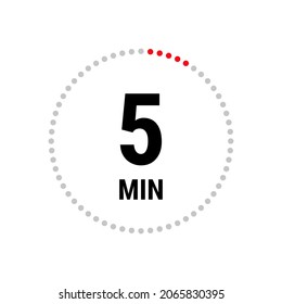 icono vector de 5 minutos, símbolo de cronómetro, cuenta atrás. Ilustración aislada con temporizador. 