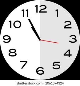 5 minutes to 11 o'clock or Five minutes to eleven o'clock analog clock. Icon design use illustration flat design