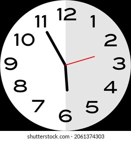 5 minutes to 6 o'clock or Five minutes to six o'clock analog clock. Icon design use illustration flat design