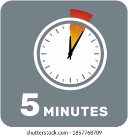 5 minutes, analog clock, isolated timer icon. Vector illustration, EPS.