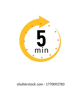 5 minutes clock quick number icon. 5min time circle icon