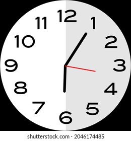 5 minutes past 6 o'clock or Five minutes past six o'clock analog clock. Icon design use illustration flat design