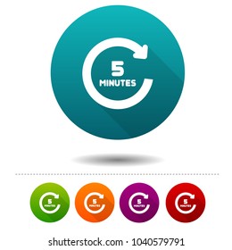 5 Minutes rotation icon. Timer symbol sign. Web Button.