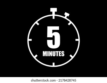 5  Minutes. Simple Timer Clock. Vector With Black Background.