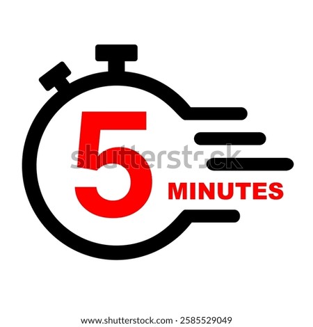 5 minutes stopwatch icon. Stop watch clip art on black and red vector. Services time graphic design