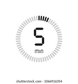 The 5 minutes, stopwatch vector icon, digital timer. clock and watch, timer, countdown symbol.