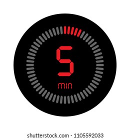 The 5 minutes, stopwatch vector icon, digital timer. clock and watch, timer, countdown symbol.