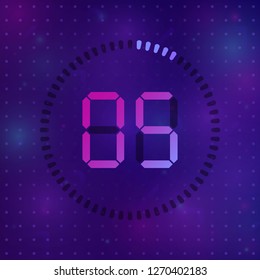 The 5 Minutes, Stopwatch Vector Icon, Digital Timer. Vector Digital Count Down Circle Board With Circle Time Pie Diagram. Watch Outline Style Design, Designed For Web And App.