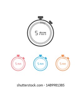 The 5 minutes, stopwatch vector icon set, digital timer. Clock and watch, timer, countdown symbol
