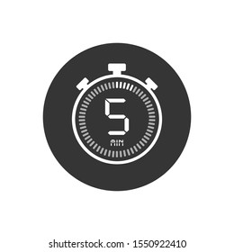 The 5 minutes, stopwatch vector icon, digital timer. Clock and watch, timer, countdown symbol