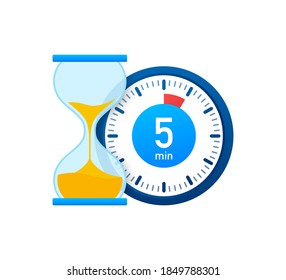 Icono vector de cronómetro de 5 minutos. Icono de Stopwatch en estilo plano, temporizador en fondo de color. Ilustración vectorial.