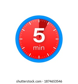 Icono vector de cronómetro de 5 minutos. Icono de Stopwatch en estilo plano sobre un fondo blanco. Ilustración de material vectorial.