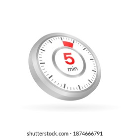 Icono vector de cronómetro de 5 minutos. Icono de Stopwatch en estilo plano sobre un fondo blanco. Ilustración de material vectorial.
