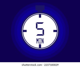 5 minutes stopwatch vector icon. Stopwatch icon in clock style. Timer for schedules and appointments on blue background