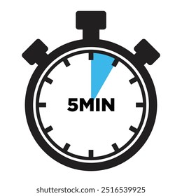 5 Minutos Ícone De Temporizador, Design Plano Moderno. Relógio, Cronômetro, Mostrando 5 Minutos de Rótulo. Hora da cozinha, Indicação de contagem regressiva.