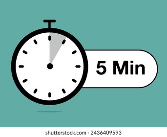 Icono de temporizador de 5 minutos. Cronómetro de contador de tiempo, diseño de reloj moderno aislado en fondo claro