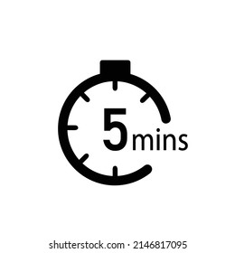 5 minutes timer, stopwatch or countdown icon. Time measure. Chronometr icon. Stock Vector illustration isolated on white background.