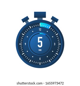 The 5 minutes timer. Stopwatch icon in flat style.