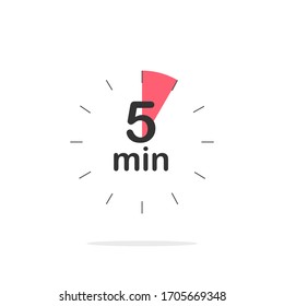 5 minutes timer. Stopwatch symbol in flat style. Isolated vector illustration.