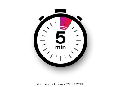 Temporizador de 5 minutos. Símbolo de Stopwatch de estilo plano. Ilustración vectorial aislada.