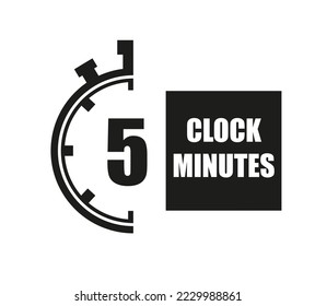 5 Minutes timers clock. Time measure digital. Chronometer vector icon black isolated on white background.