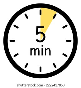 5 minutos, concepto de tiempo, ilustración del temporizador, vector.
