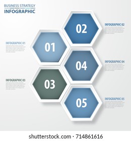 5 modern and clean hexagon design elements Business Infographics, strategy, timeline, design template blue grey color tone graphic illustration. Vector eps10.