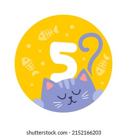 5 Months Baby Milestones Card with Cute Cat. Vector illustration