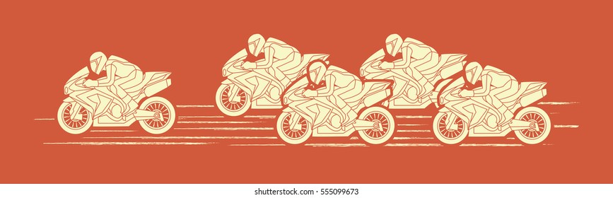 5 Motorcycles racing side view graphic vector.