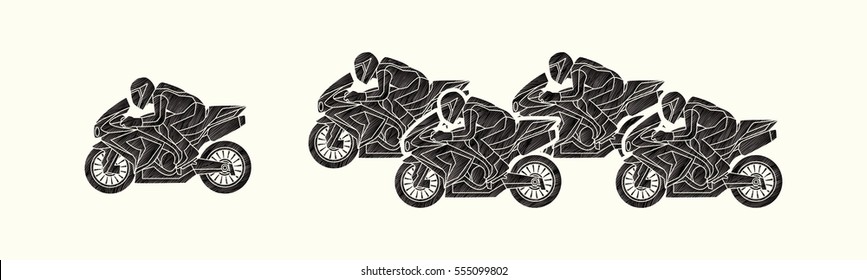 5 Motorcycles Racing Side View Designed Stock Vector (Royalty Free ...