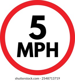 Sinal de limite de velocidade de 5 mph isolado no fundo branco. Sinal de trânsito de 5mph. Ilustração vetorial