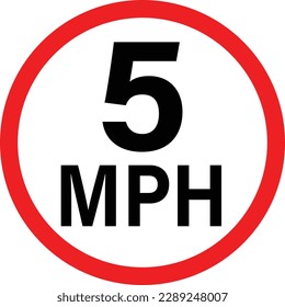 5 mph vehicle speed limit sign. 5MPH road traffic sign slow drive. flat style. 