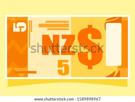 5 New Zealand Dollar banknotes paper money vector icon logo illustration and design. New Zealand business, payment and finance element. Can be used for web, mobile, infographic, and print.