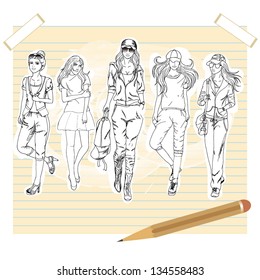 5 nice fashion girls ,vector