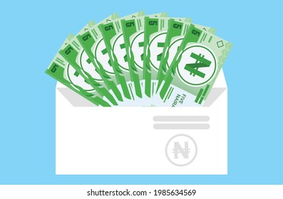 5 Nigerian Naira Banknotes  Money in envelope vector icon. Nigeria Currency, economy, investment, finance, and business element. Can be used for web, mobile, infographic and print.